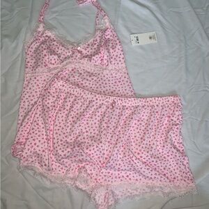 2 piece laura ashley pajama set pink hearts